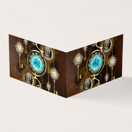 Steampunk Rusty Background met Turquoise Lenses Visitekaartje (Buitenkant)