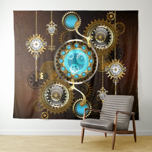 Steampunk Rusty Background met Turquoise Lenses Wandkleed (In Situ (horizontaal))
