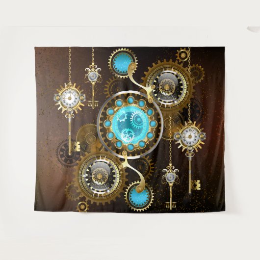 Steampunk Rusty Background met Turquoise Lenses Wandkleed (Voorkant (horizontaal))