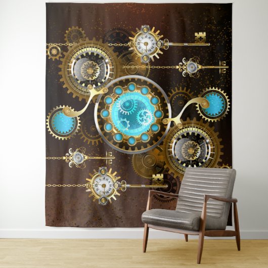 Steampunk Rusty Background met Turquoise Lenses Wandkleed (In situ)