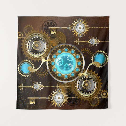 Steampunk Rusty Background met Turquoise Lenses Wandkleed (Voorkant (horizontaal))