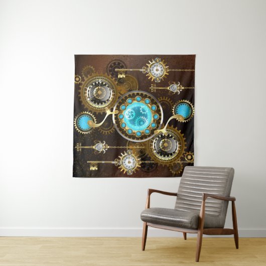 Steampunk Rusty Background met Turquoise Lenses Wandkleed (In Situ (horizontaal))