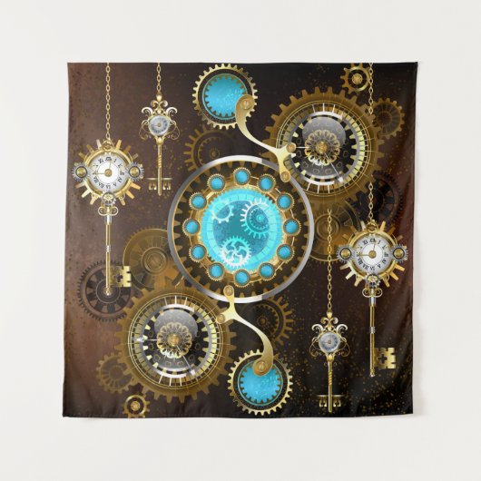 Steampunk Rusty Background met Turquoise Lenses Wandkleed (Voorkant)