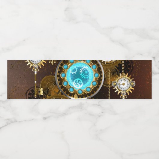 Steampunk Rusty Background met Turquoise Lenses Waterfles Etiket (Enkel label)