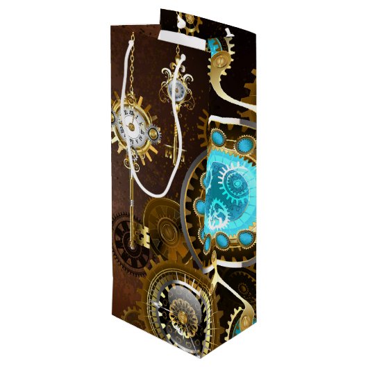 Steampunk Rusty Background met Turquoise Lenses Wijn Cadeautas (Achterkant Gekanteld)