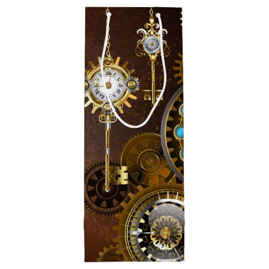 Steampunk Rusty Background met Turquoise Lenses Wijn Cadeautas (Achterkant)