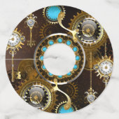 Steampunk Rusty Background met Turquoise Lenses Wijnglaslabel (Voorkant)