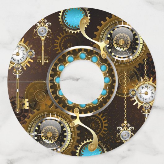 Steampunk Rusty Background met Turquoise Lenses Wijnglaslabel (Achterkant)