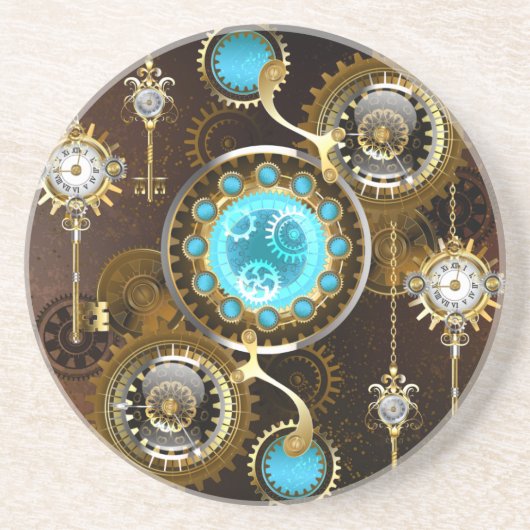 Steampunk Rusty Background met Turquoise Lenses Zandsteen Onderzetter (Voorkant)