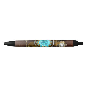 Steampunk Rusty Background met Turquoise Lenses Zwarte Inkt Pen