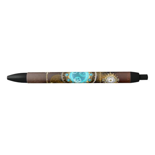 Steampunk Rusty Background met Turquoise Lenses Zwarte Inkt Pen (Voorkant)