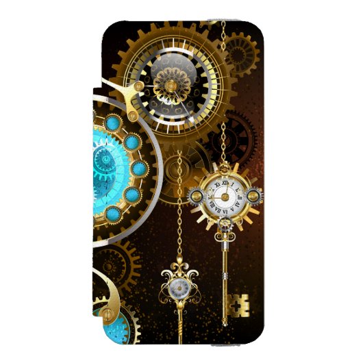 Steampunk Rusty Background with Turquoise Lenses Incipio iPhone Portemonnee Hoesje (Voorkant Agenda)