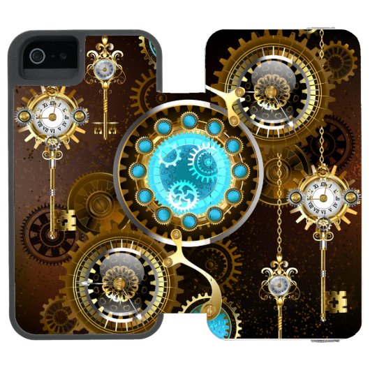 Steampunk Rusty Background with Turquoise Lenses Incipio iPhone Portemonnee Hoesje (Agenda Open)