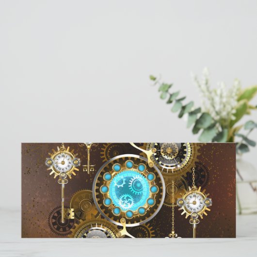 Steampunk Rusty Background with Turquoise Lenses Kaart (Staand voorkant)