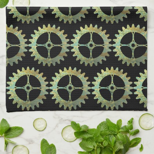 Steampunk Rusty Clockwork Gears Theedoek (Gevouwen)