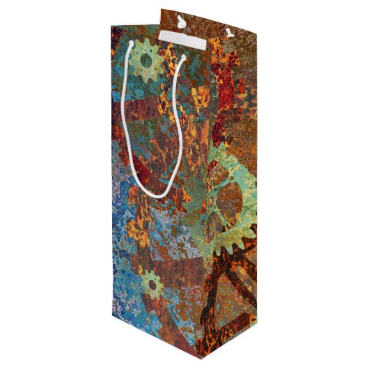 Steampunk Rusty Clockwork Gears Wijn Cadeautas (Achterkant Gekanteld)