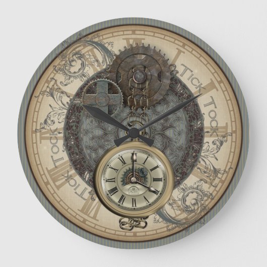 Steampunk Rusty Cogs en Pocket Watch Illustratie Grote Klok (Voorkant)