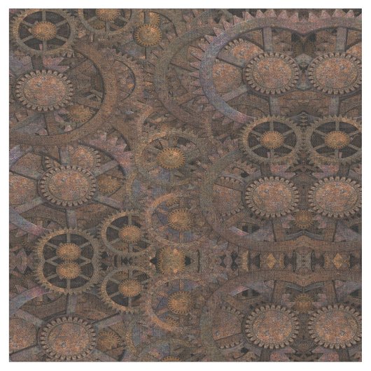 Steampunk Rusty Cogs Fabric Stof (Close Up)