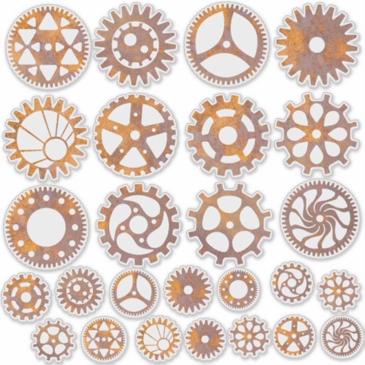 Steampunk Rusty Gear Assortiment Sticker (Voorkant)