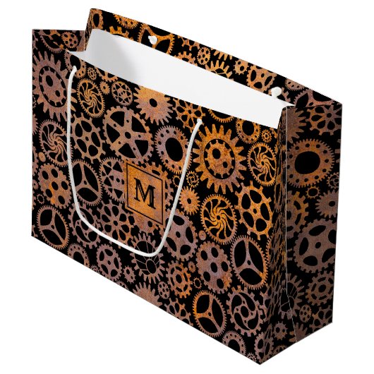 Steampunk Rusty Gears Aangepast monogram Blok Groot Cadeauzakje (Voorkant Gekanteld)