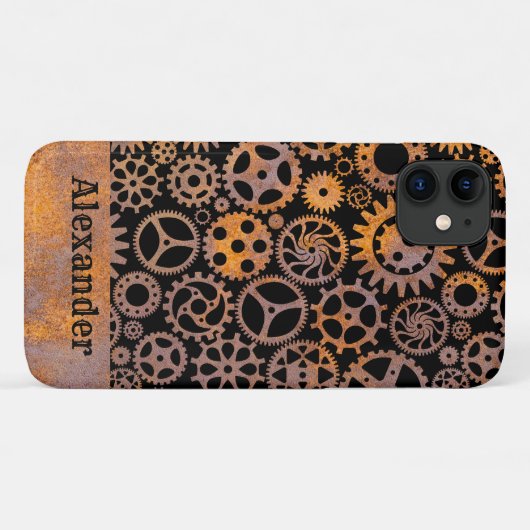 Steampunk Rusty Gears Aangepaste naam Case-Mate iPhone Case (Achterkant (horizontaal))