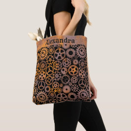 Steampunk Rusty Gears Aangepaste naam Tote Bag
