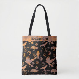 Steampunk Rusty Gears en Crows - Aangepaste naam Tote Bag