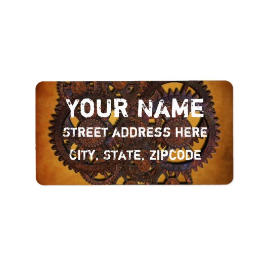 Steampunk Rusty Gears Etiket (Voorkant)