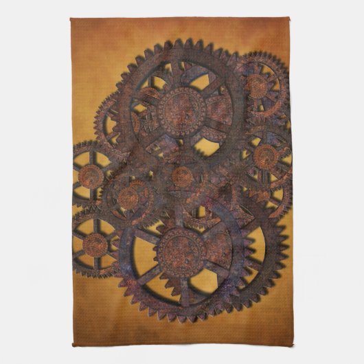 Steampunk Rusty Gears Theedoek (Verticaal)