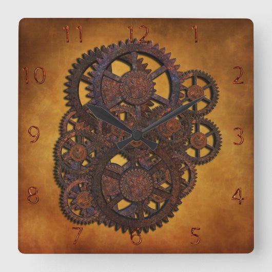 Steampunk Rusty Gears Vierkante Klok (Voorkant)