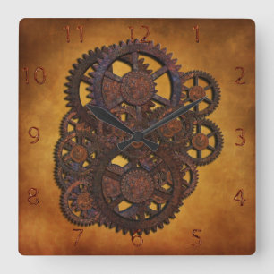 Steampunk Rusty Gears Vierkante Klok