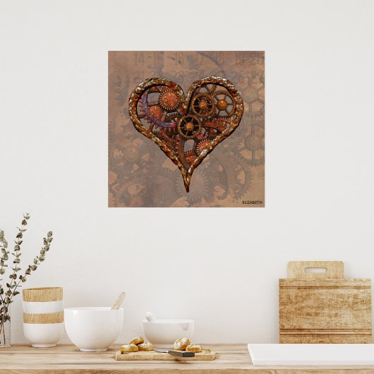 Steampunk Rusty  hart van metalen tandwielen Poster (Keuken)