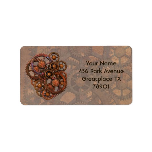 Steampunk Rusty Metal Gears met schaduwen Etiket (Voorkant)