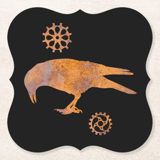 Steampunk Rusty Pecking Crow and Gears Kartonnen Onderzetters (Voorkant)