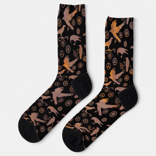 Steampunk Rusty Steel Crows and Gears Socks Sokken (Links)