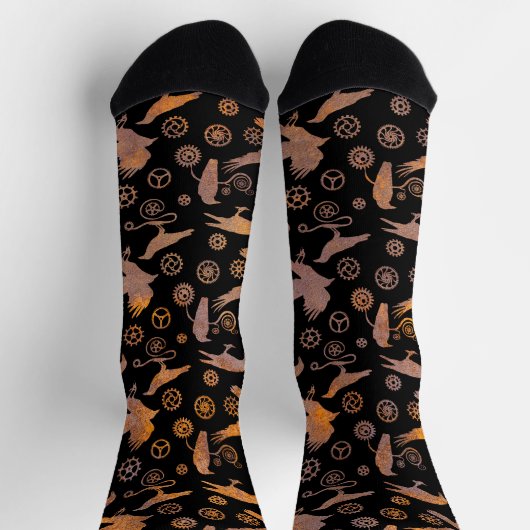 Steampunk Rusty Steel Crows and Gears Socks Sokken (Top)
