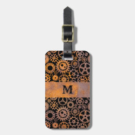 Steampunk Rusty Steel Gears Aangepast monogram Bagagelabel
