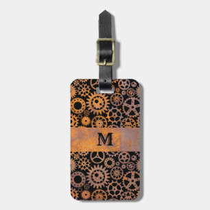 Steampunk Rusty Steel Gears Aangepast monogram Bagagelabel