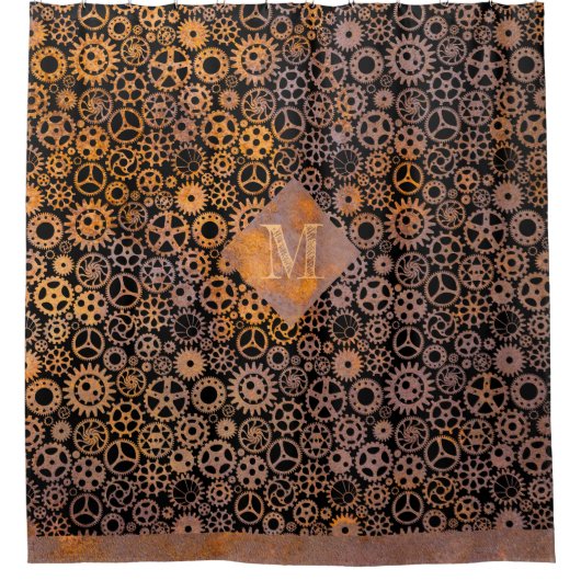 Steampunk Rusty Steel Gears Aangepast monogram Douchegordijn (Voorkant)