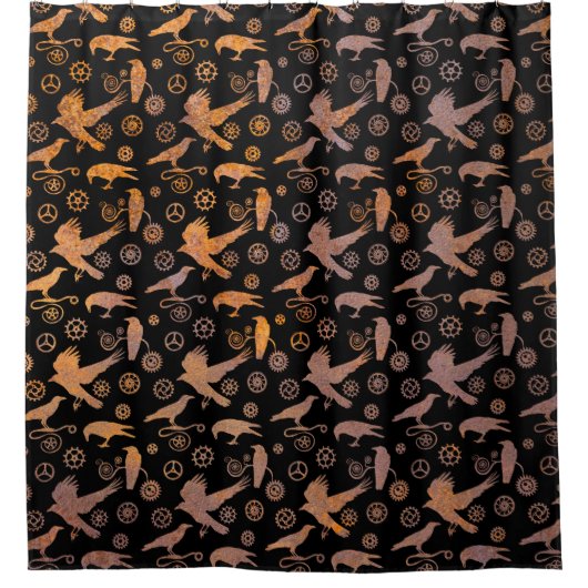 Steampunk Rusty Steel Gears and Crows Douchegordijn (Voorkant)