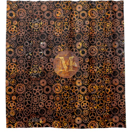 Steampunk Rusty Steel Gears Custom Monogram II Douchegordijn (Voorkant)