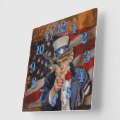 Steampunk Sam Patriotic US Flag Design Vierkante Klok (Hoek)