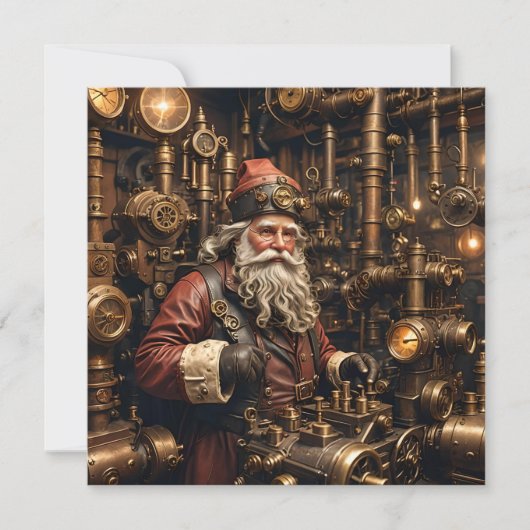 Steampunk Santa Christmas Wenskaart (Voorkant)