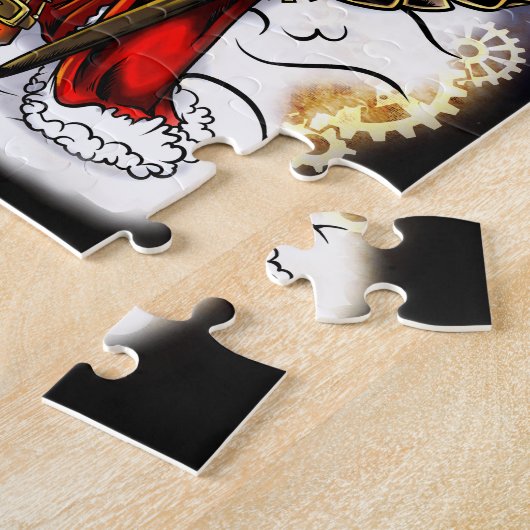 Steampunk Santa Claus en Octopus Reindeer Kerstmis Legpuzzel (Zijkant)