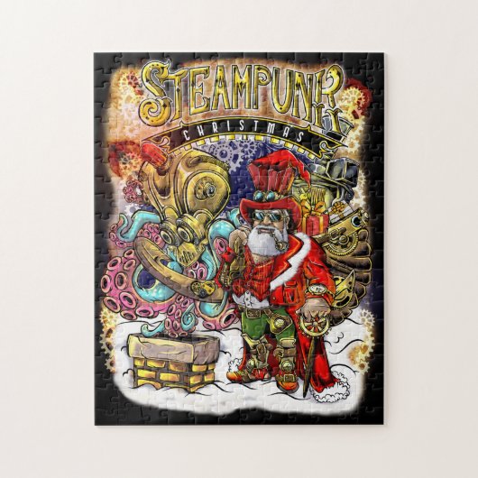 Steampunk Santa Claus en Octopus Reindeer Kerstmis Legpuzzel (Verticaal)