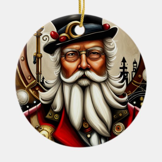 Steampunk Santa Keramisch Ornament (Voorkant)