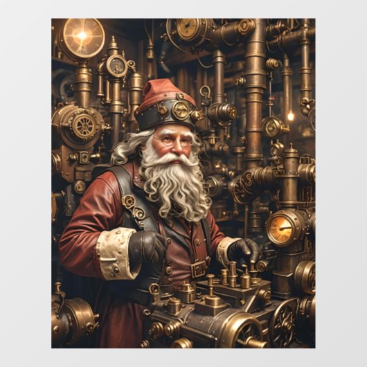 Steampunk Santa Window Cling Raamsticker (Vel)