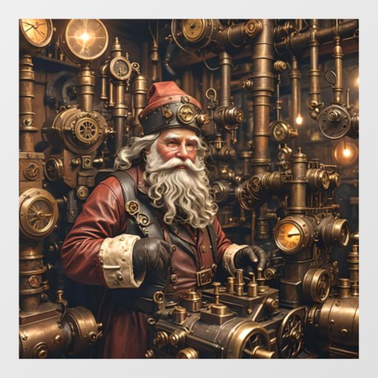 Steampunk Santa Window Cling Raamsticker (Vel)
