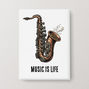 Steampunk Saxofoon Muziek Is Leven Vintage Jazz Sp Button