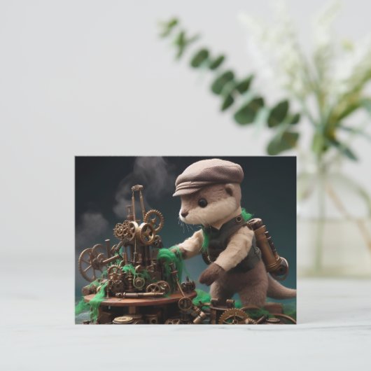Steampunk Schattig Otter werkt op machines Briefkaart (Staand voorkant)